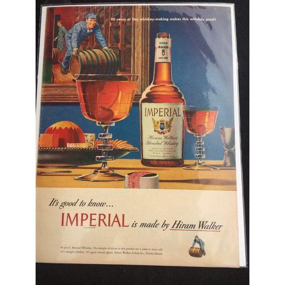 Original 1948 Imperial Whiskey Hiram Walker Vintage Magazine Print Ad 90 Years - Picture 1 of 3